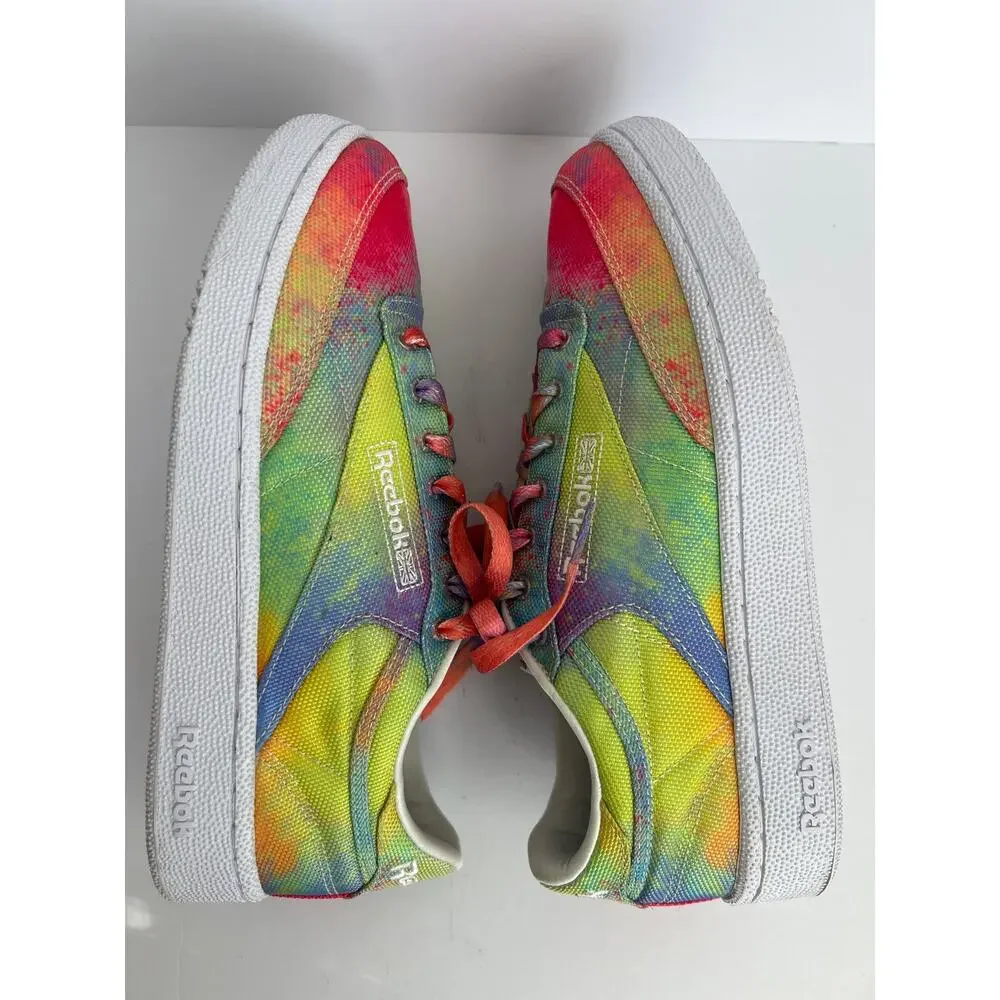 Reebok Club C 85 Unisex Pride Rainbow Tie Dye Canvas Sneakers Men 8/ Women 9.5